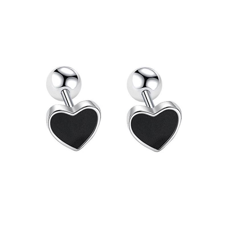 

Lucky Black Four-Leaf Clover Heart Stud Earrings, Ribbed Rose Gold Earring with Drip Glue Design, Screw Back for Men and Women. Copper