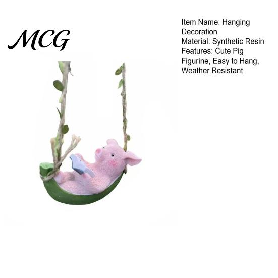 Balcony Decor Hanging Resin Pig Figurine, Cute Piggy Lying in Hammock Reading Animal Art Book Ornament, Waterproof Sculpture for Indoor Outdoor