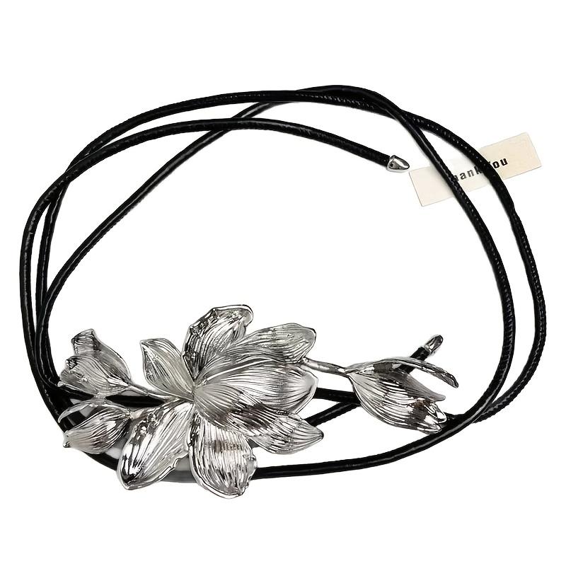 1PC Exaggerated Gold Tulip Flower Belt with Skirt Pants Decorative Retro Small Fragrant Black Leather Rope Waist Chain