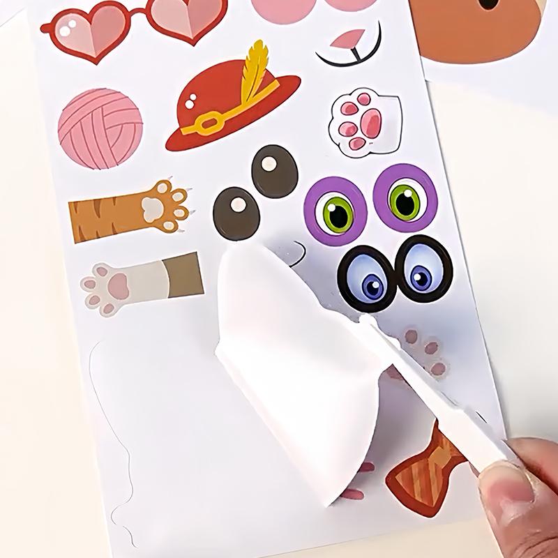 12Sheets Make A Face Diy Sticker Safari Animal Mermaid Decoration Kid Enlightenment Jigsaw Puzzle Stickers Funny Cartoon Pet Zyf
