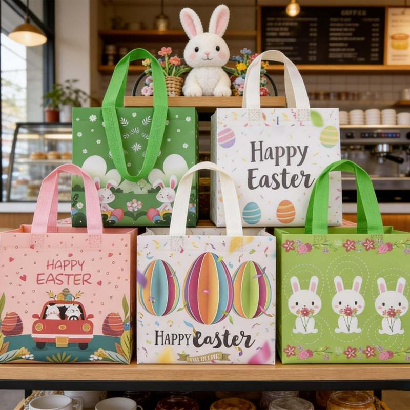 10/1x Non-Woven Gift Bags Packaging Cookies Candy Bag Easter Holiday Spring Party Decoration Colorful Bunny Easter Bag Pattern