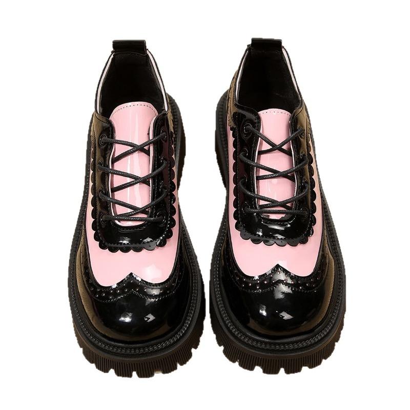 Color-blocked Low-top Shoes for The Fall of 2025 New Platform Lace-up Muffins Plus Size Small Leather Shoes for Women