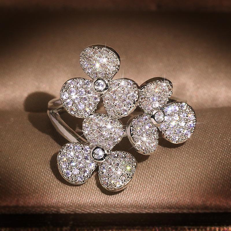 Exquisite Stone set Leaves Ring Personalized Index Finger Ring for Womens Opening Adjustable Finger Ring