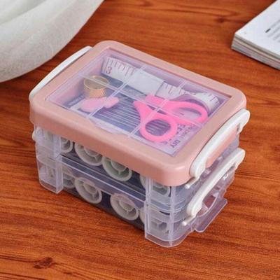 Home Travel Thread Threader Needle Plastic Tape Measure Scissor Storage Box Sewing Kit