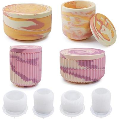 4PCS DIY Gypsum Cement Gypsum Candle Cup Smooth Surface with Cover Flower Face Cover Mirror Silicone Mold Creative Ornament