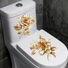 2 Beautiful Golden Flower Toilet Stickers Bathroom Toilet Lid Decorative Stickers Waterproof Self-adhesive
