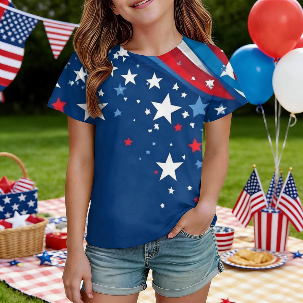 Kids Independence Day Print Round Neck Short Sleeve Casual T-shirt