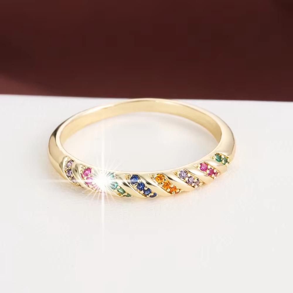 Multicolor Zircon Twisted Rings Round Stone Bridal Wedding Jewelry Round Stone Rings Women