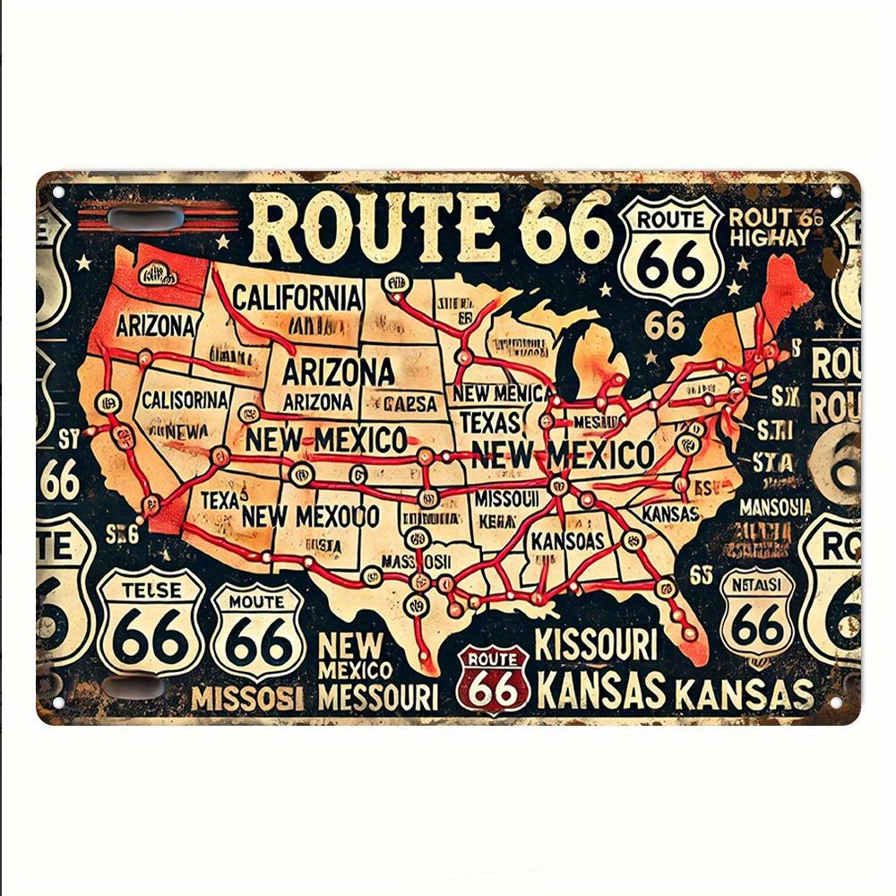 Historic Highway Map Aluminum Metal Sign Vintage Travel Wall Decor Plaque for Garage Cafe