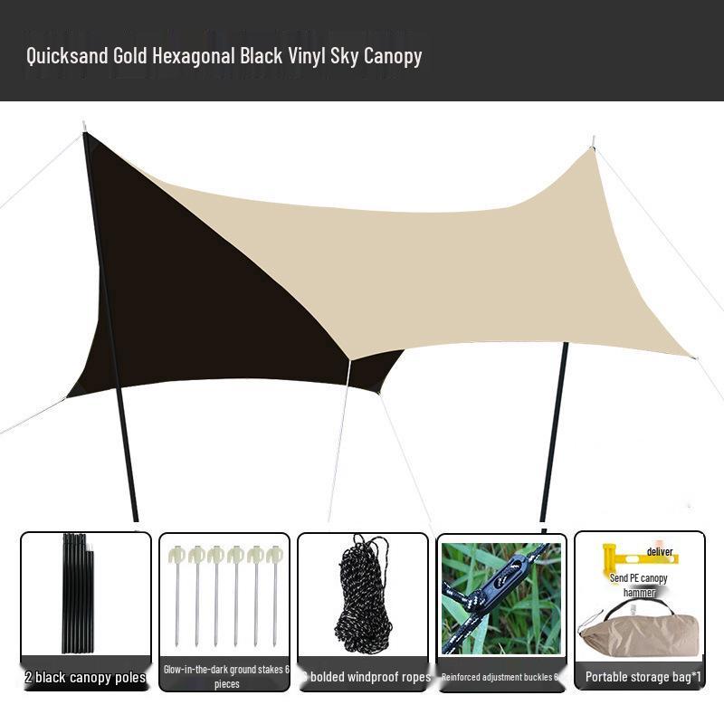 Butterfly-Shaped Sun Protection Camping Tarp Tent with Black Glue Coating - Full Set for Outdoor Picnics