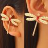 New Personality Retro Red Rhinestone Gold Color Large Dragonfly Stud Earrings for Women Unique Insect Statement Earrings Jewelry