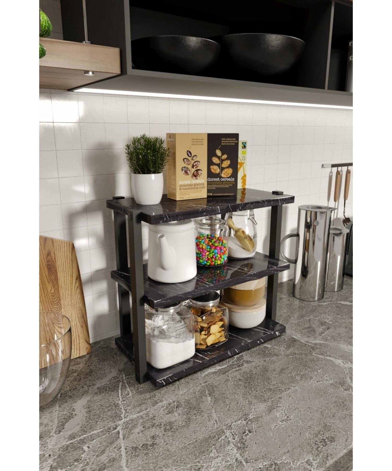

Carnival Black 3 Tiers Modern Mdf Kitchen Shelf Counter Top Spice Rack Многоцелевая полка