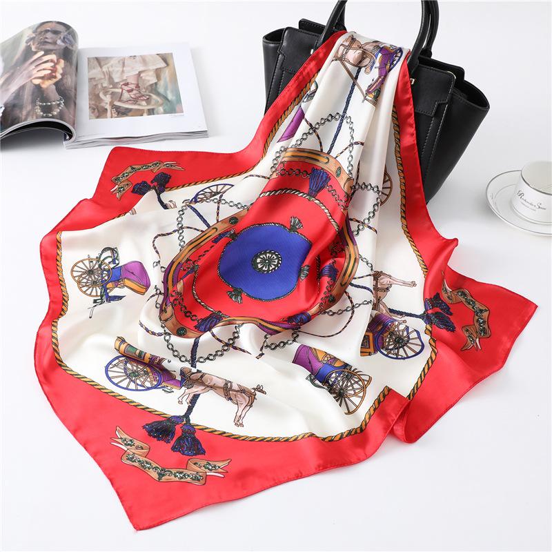 2024 New Print Silk Square Scarf Women Spring Neck Tie Shawl Wraps Female 70cm Hair Hand Wrist Headkercheif Hijab Bandana