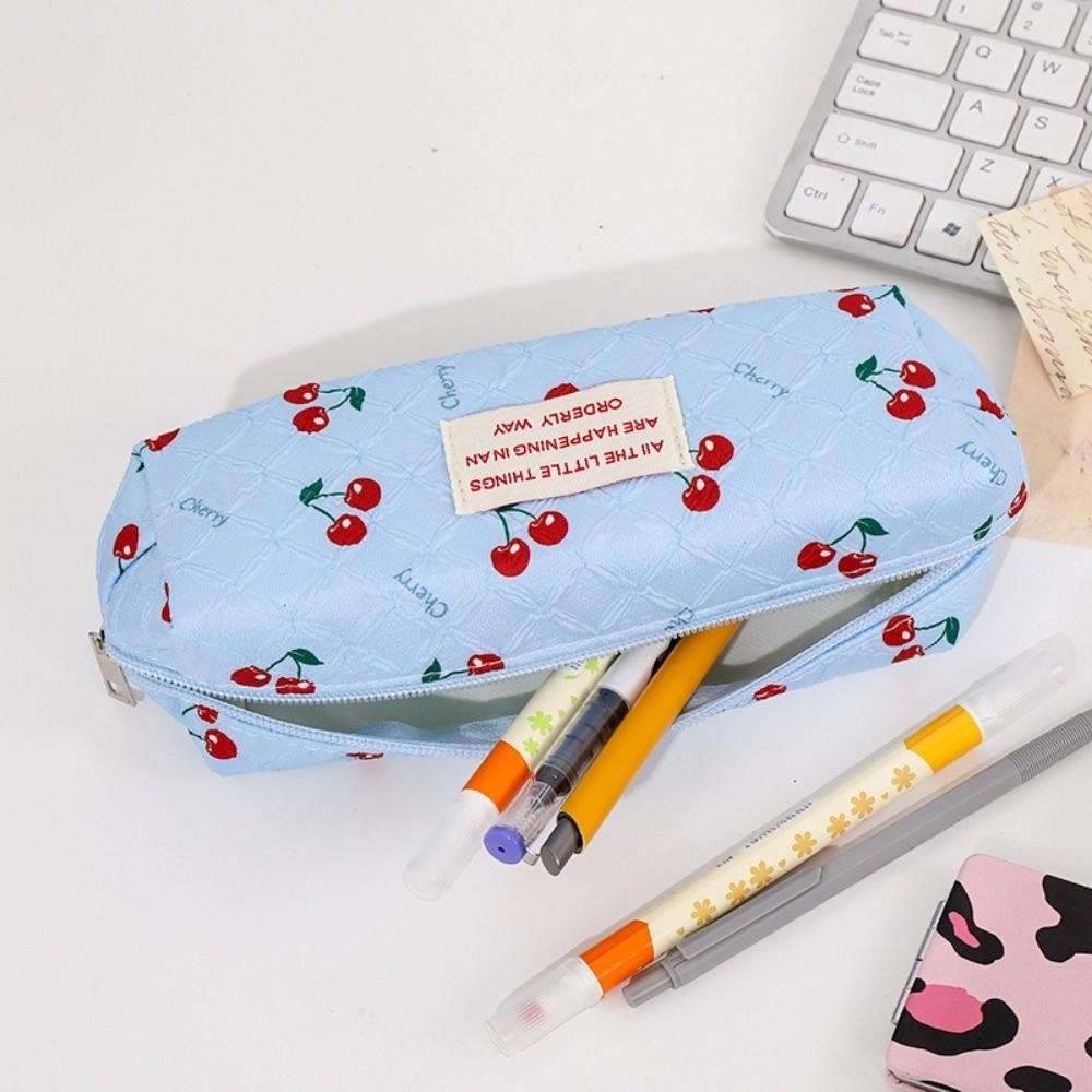 Cherry Print Pen Bag Large Capacity Pencil Pouch Stationery Organizer  School Office Supplies
