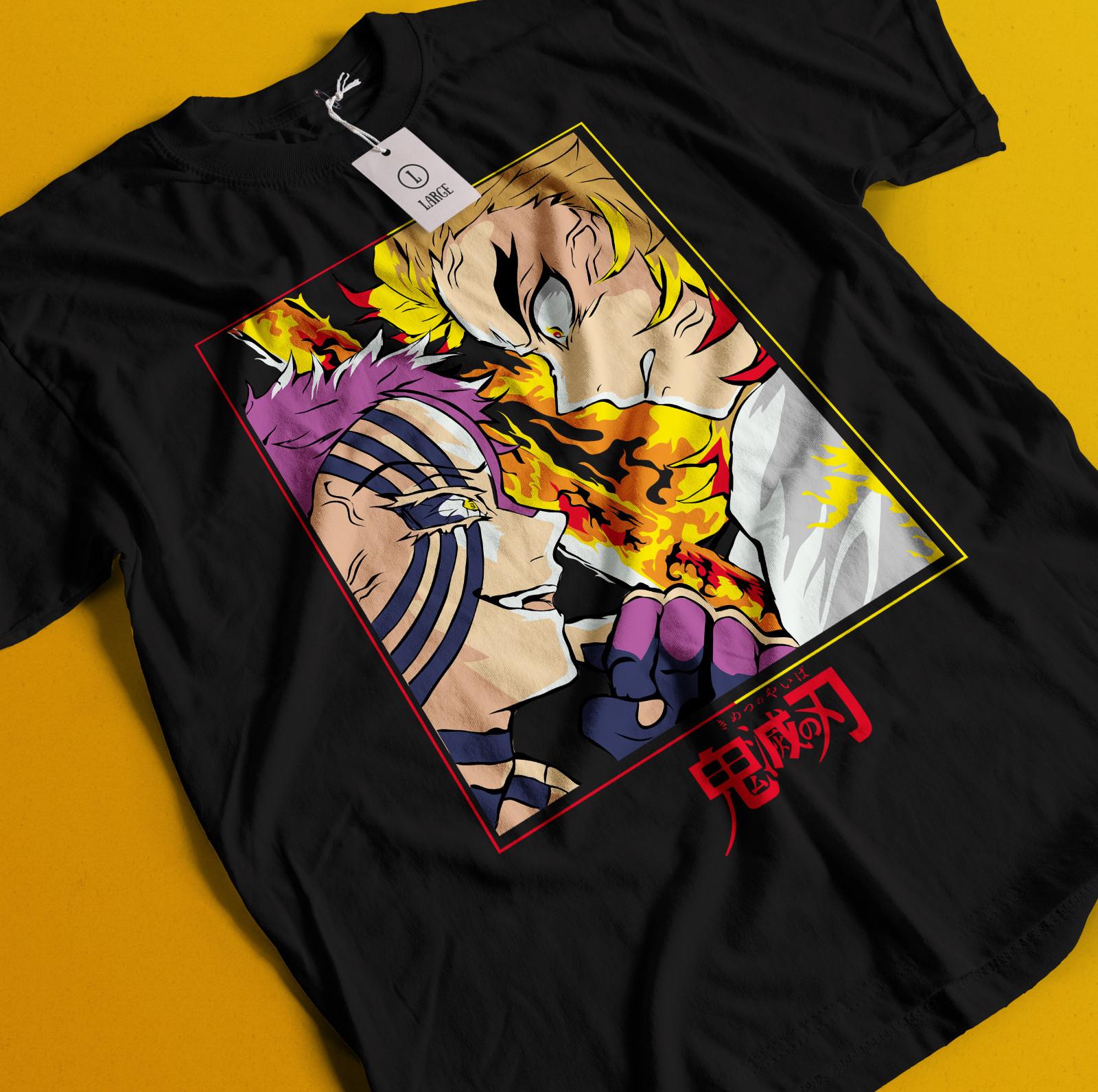 Demon Slayer Shirt Akaza vs Rengoku Tshirt Zenitsu T-Shirt Mens Womens Tees Top Muzan Tanjiro Doma L