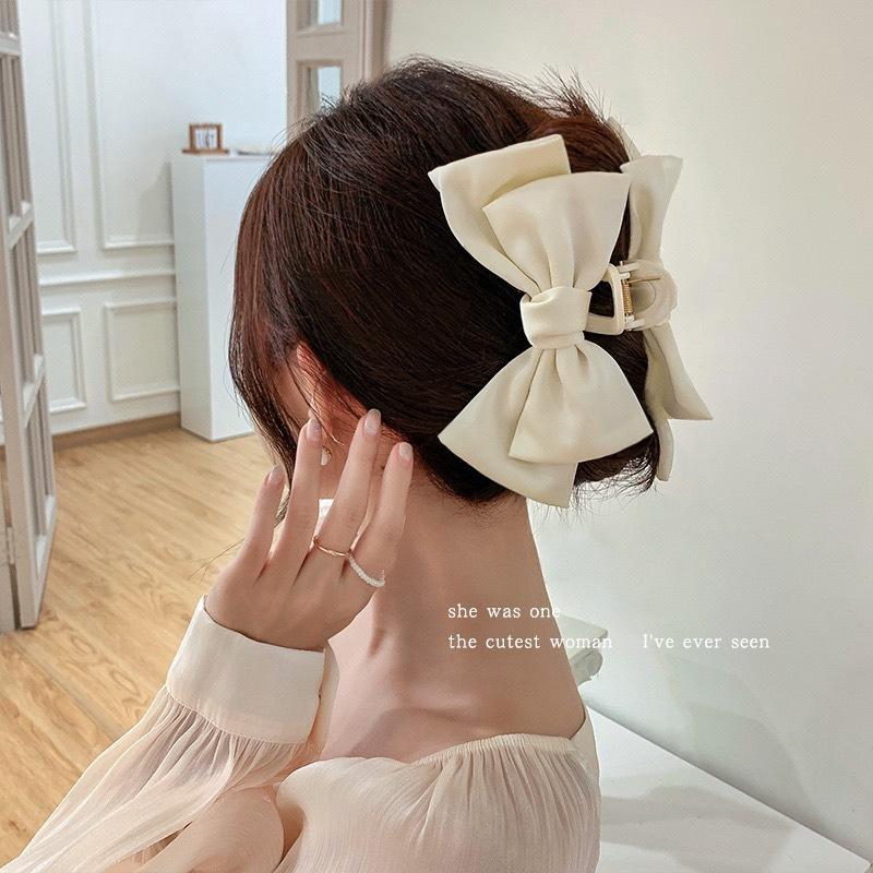 1Pcs Girl Elegant Ponytail Braid Claw Clip Solid Color Double Side Bow Hair Clip For Women Sweet Shark Crab Party Hair Accessory