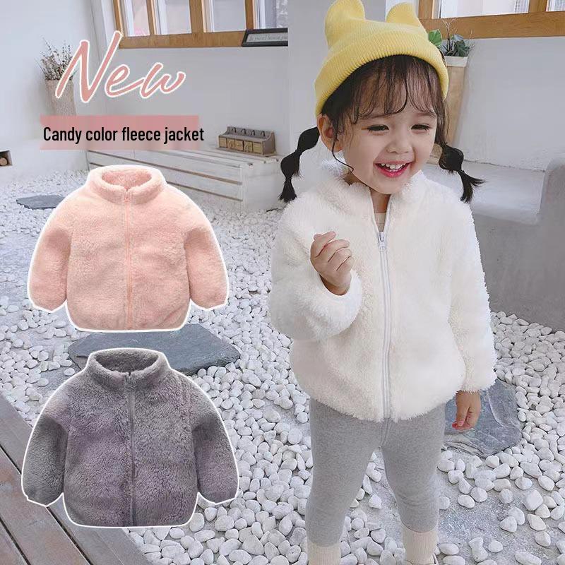 Unisex Kids' Velvet Jacket - Solid Color Long Sleeve for Spring & Autumn