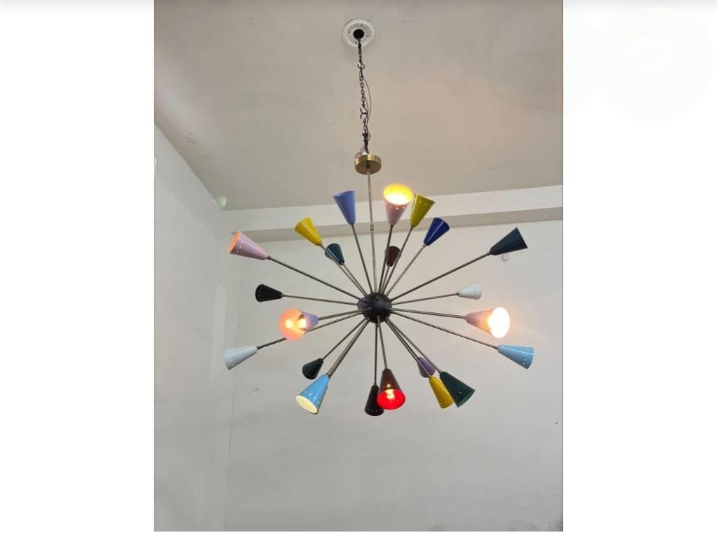 Mid Century 24 Multi Color Shade Metal Big Sputnik Chandelier Light Designer Ceiling Fixture Mid Century Ceiling Light Fixture