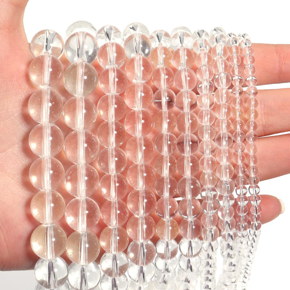 1 Strand Transparent Glass Beads 4/6/8/10/12mm Clear White Round Loose Beads For Jewelry Making DIY Necklace Bracelets Supplies