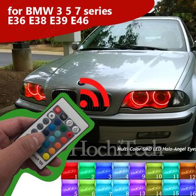 Multi-Color 5050 RGB Halo Rings LED Bulb Flash Car Headlight DRL With RF Control for BMW 3 5 7 Series E36 E38 E39 E46