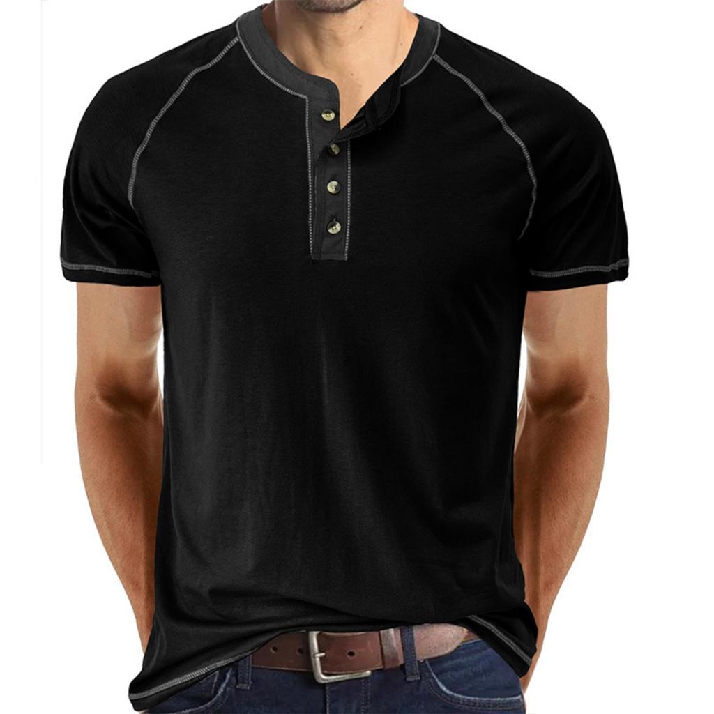 Vêtement de sport de base décontracté pour homme, Haut T-shirt à manches courtes et col rond color-block pour homme