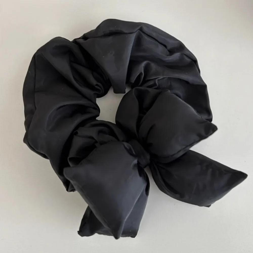 Oversize Black Bow Scrunchies Hair Ties Women Girls Solid Rubber Big Elastic Hair Bands Rope Ponytail Hair Accessories Winter