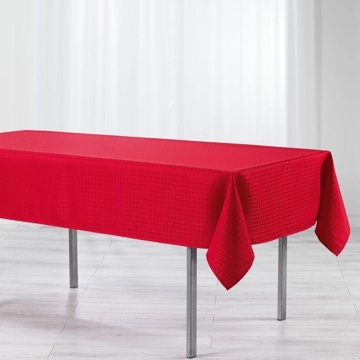 Nappe de table - Jacquard Damasse - Polyester 100% - Rouge intense - 140 x 300 cm