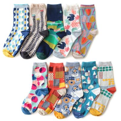 Colorful Scandinavian High Crew 10 Pairs [box408] Women's Socks, Colors, Design, Length, Set, Women's Shoes, 22-24cm