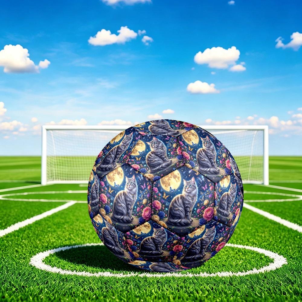 1pc Moonlit Garden Cat Theme Soccer Ball Football, Size 5, Lightweight PVC, Durable Outdoor Training Soccer Ball, Gift M61459