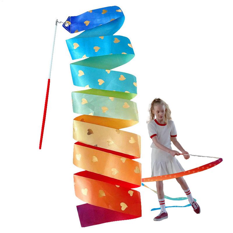 2M Rhythmische Sportgymnastik Geräte-Stab Drehen Tanzbänder Regenbogenfarbe Funkelnde Performance-Requisiten für Kunstanlässe
