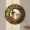 Wooden Round Brass Wall Mirror | Handicraft Bedroom Decor Wall Mirror | Inspired Wall Decor | Ornate Carved Frame Style Mirror With Glass