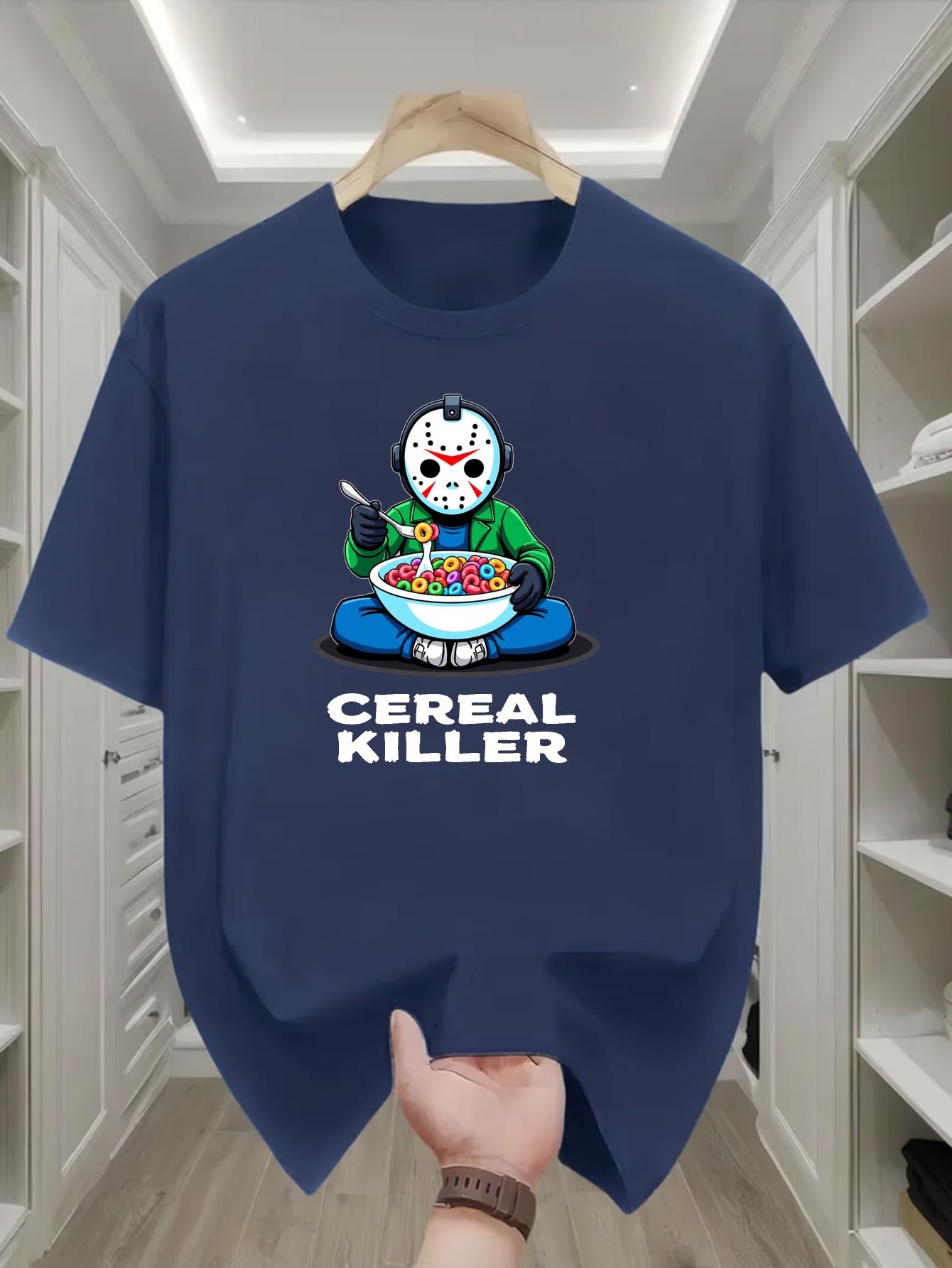 Casual Summer T-shirt - Cereal Killer Graphic with Cartoon Character XL