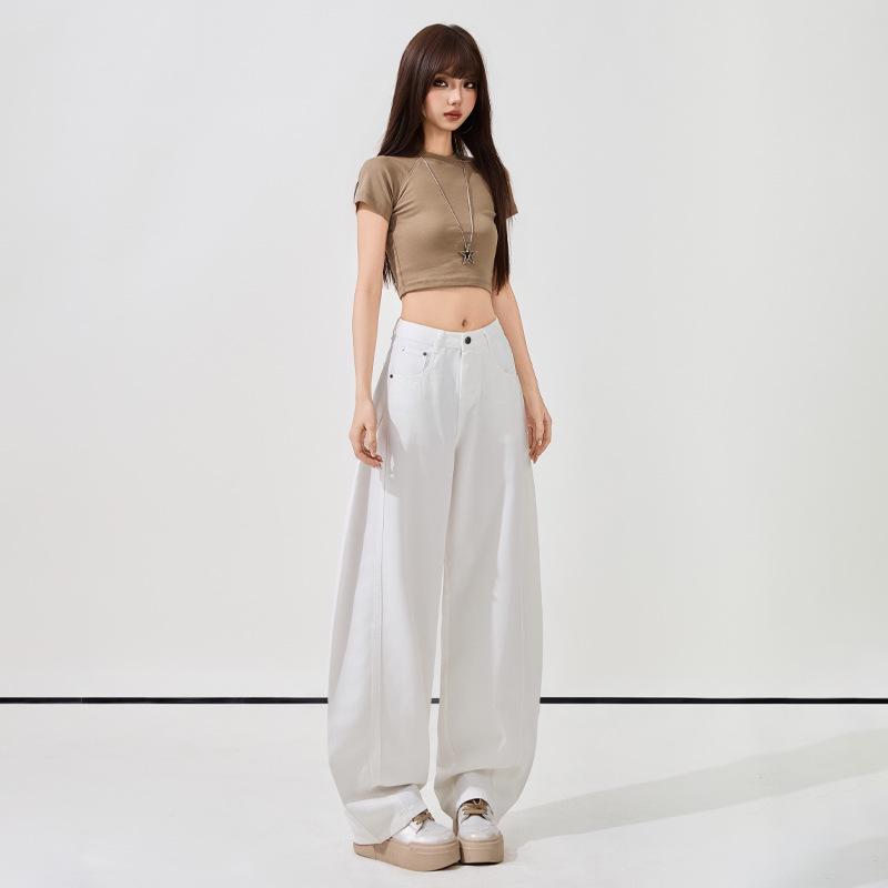 Women's Super Soft White Linen Cropped Wide-Leg Jeans - 2026 Spring/Summer Collection