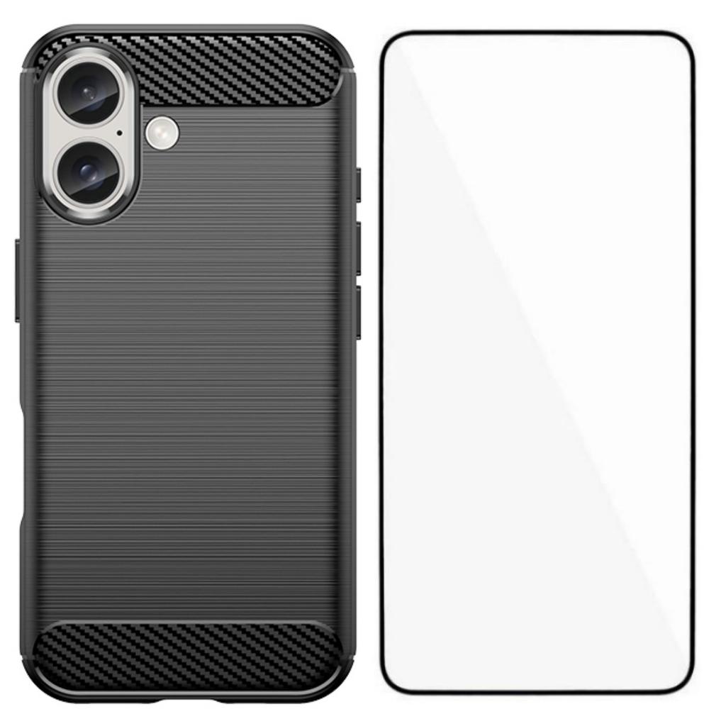 For iPhone 16 Case with Screen Film WANLONFENG LS Series Big Lens Hole Brushed Texture TPU Phone Cover