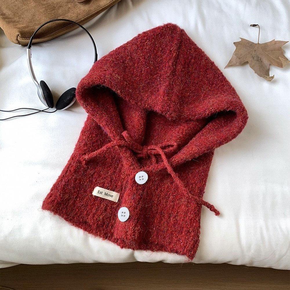 Korean Style Knitted Beanie Hat For Women Adjustable Bow Tie Lazy Style Winter Warm Soft Balaclava Hat Outddoor Windproof Bonnet