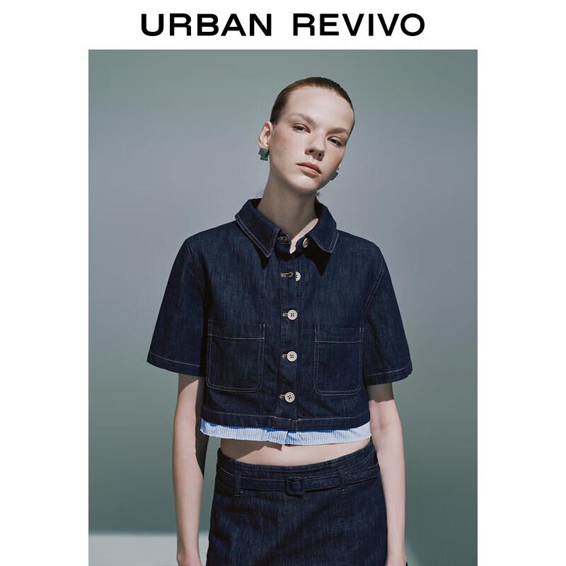 

UR Women s Retro Color-Blocked Crop Denim Shirt S