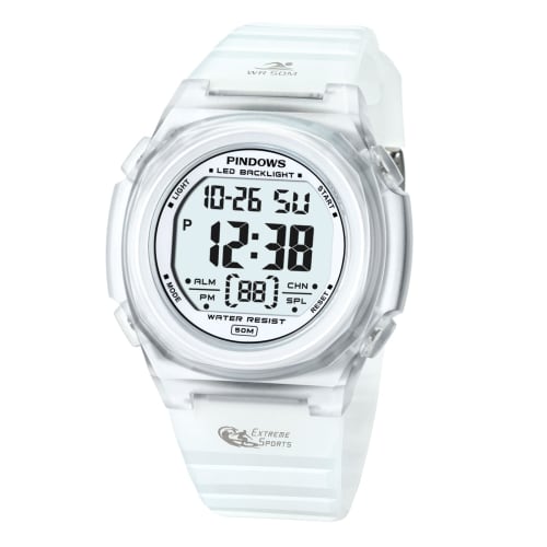 

Женские цифровые спортивные часы PINDOWS, водонепроницаемость 50 м, светодиодная подсветка, наручные часы с будильником, секундомером и календарем, идеально подходят для повседневного использования в помещении