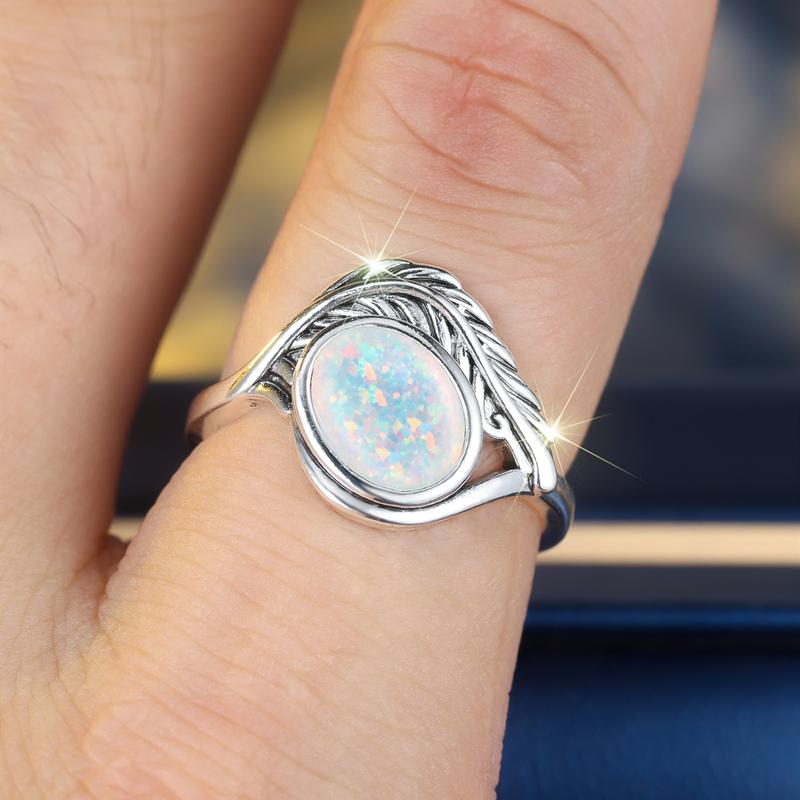 Silver Color Oval White Opal Ring for Women Party Fine Jewelry Engagement Wedding Bands Lover Gift