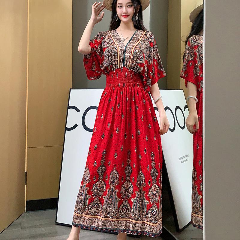 Dame Casual Blomstret V-halskjole Irregulær Tone Casual Rund hals Lang