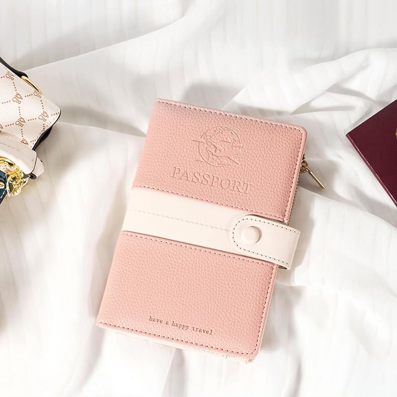 NASSIA Passport Case, Skimming-Resistant, PU Leather, Multifunctional (Pink)