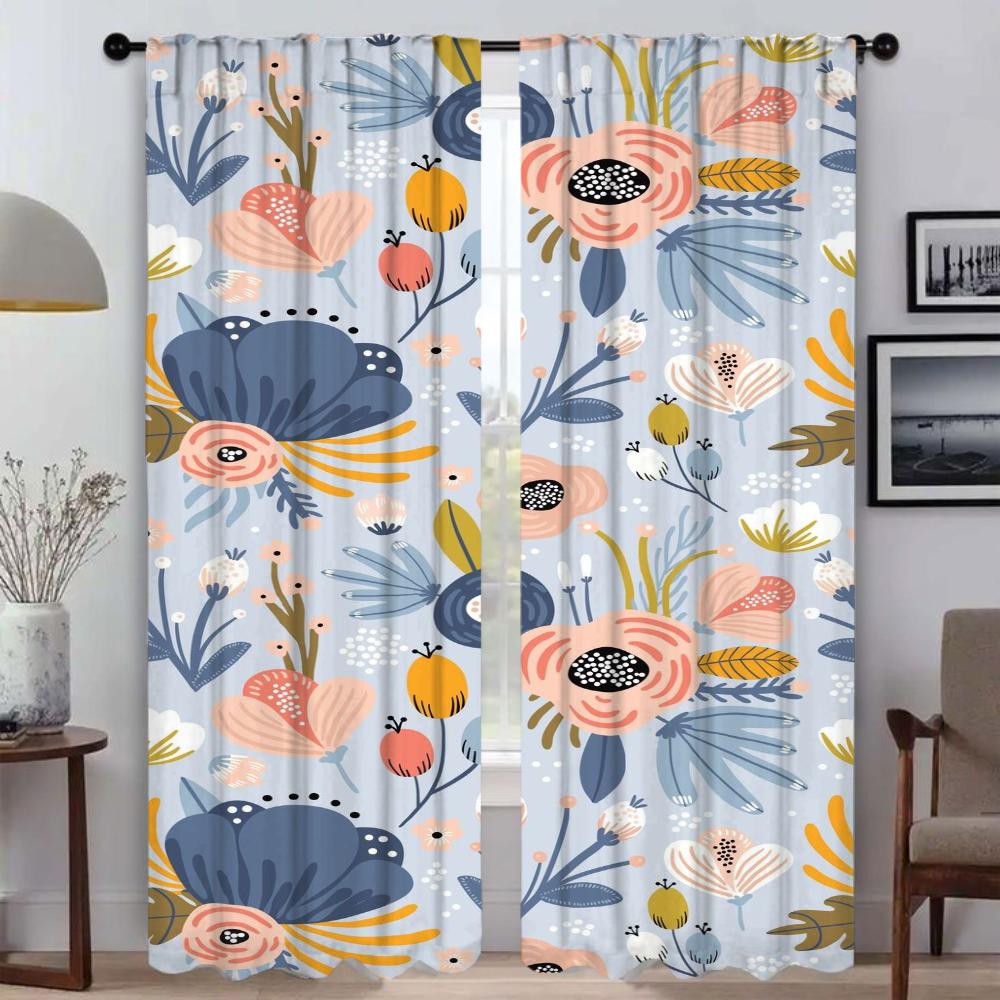 Flowers Home Interior Curtains 2 Pieces Curtains for Living Room Curtain Partition Shades Tulle for Bedroom Halloween Decoration