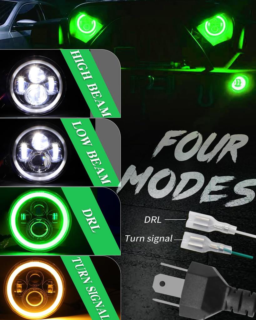 ZIMABLUE Faro LED da 7 Pollici Verde Halo LED Faro H6024