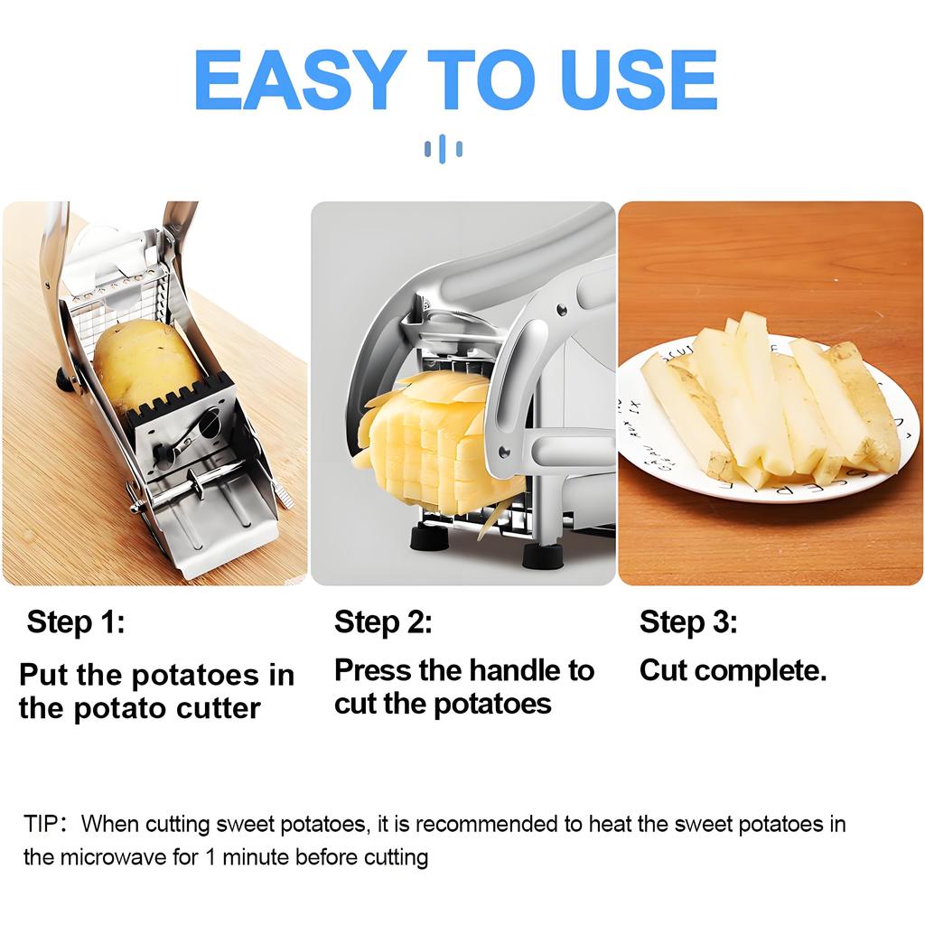 Nerezový kráječ na hranolky | Dvojité čepele pro 2 velikosti | Profesionální kráječ brambor pro domácí křupavé hranolky