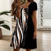 Ladies Oversized V Neck Short Sleeve Dress Tribal Foliage Printed Flowy Dress For Country Tour And Daily Hangout