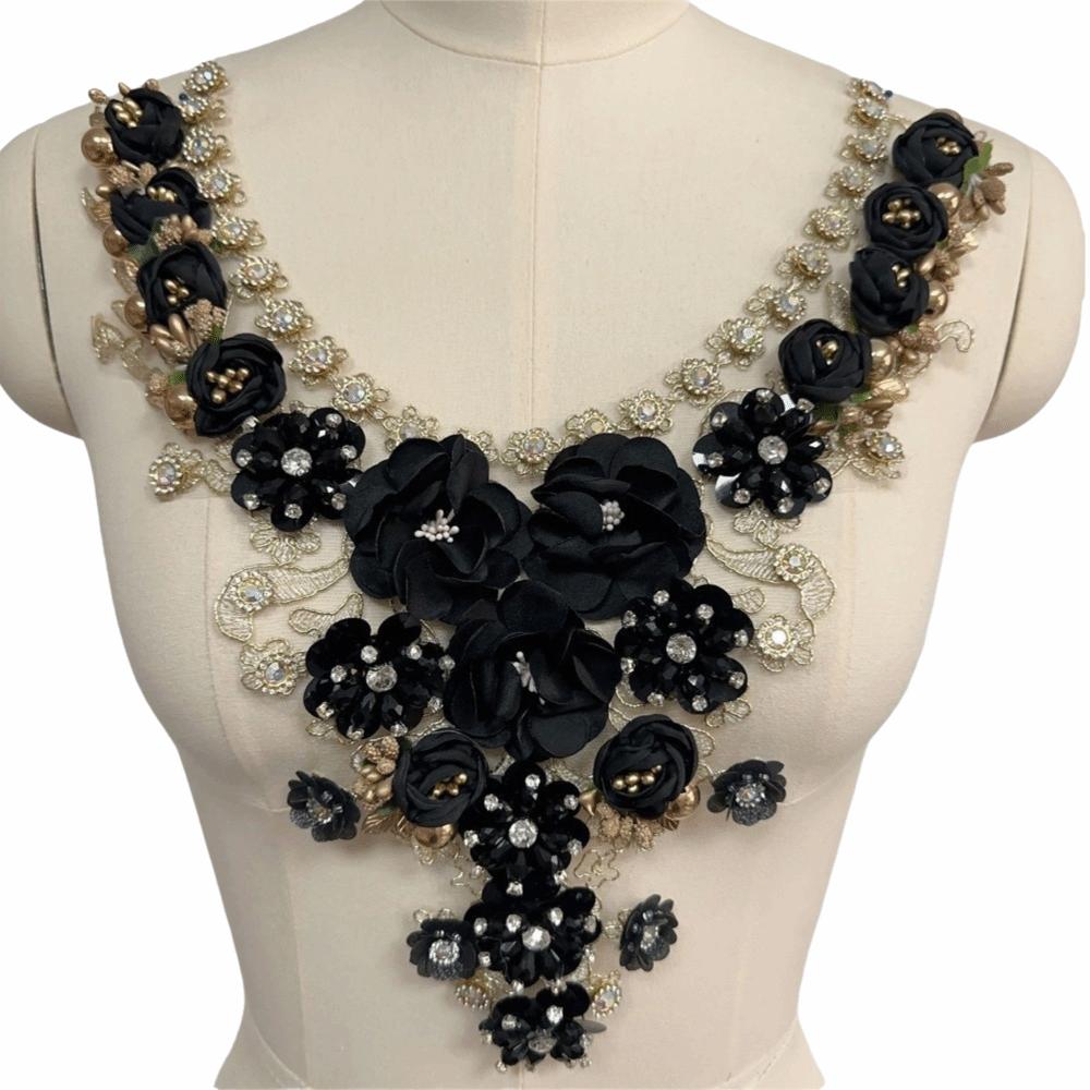 

Fashion Fake Collar Hollow Out Embroidered Lace Trim Neckline Collar Special Occasions чёрный