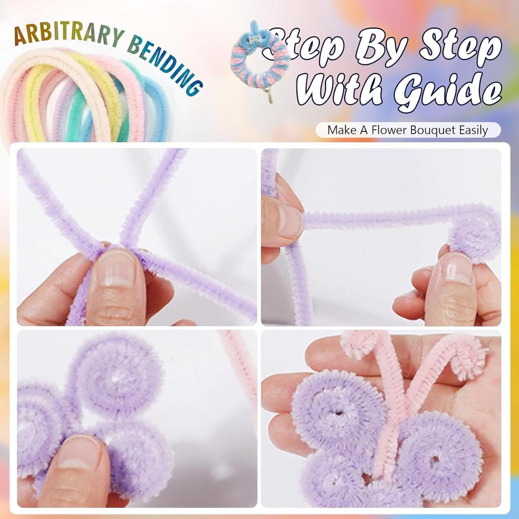 700Pcs Pastel Pipe Cleaners Craft Chenille Stems, Thick Fluffy Fuzzy Sticks Craft Supplies for DIY Flowers Creative Handcrafting