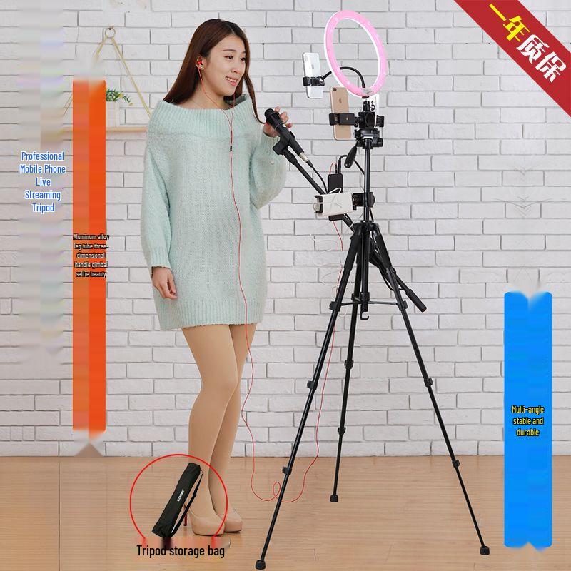 Multifunctional Mobile Streaming Tripod with Beauty Fill Light for Outdoor Videos & Selfies