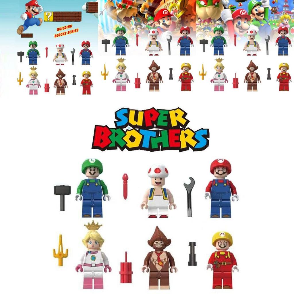 Colorful Mario Brothers Action Figures Abs Plastic Building Blocks Set