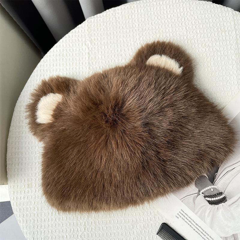 Imitation Fur Cute Bear Hat for Women Autumn and Winter Warm Ear Protection Cap Korean Style Plush Large Head Circumference Knitted Hat