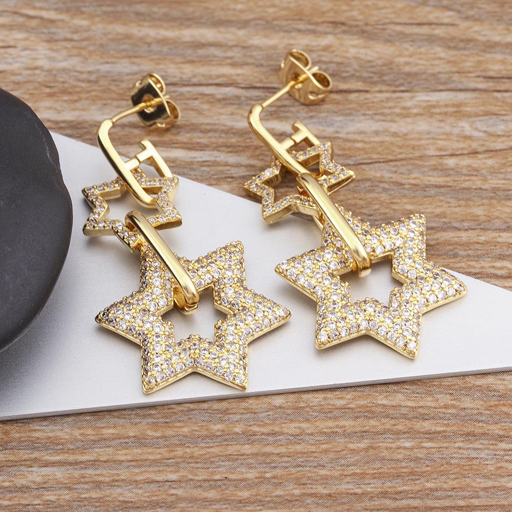 

Nidin Classic 2 Colors Copper Zircon Lucky Star Shiny Rhinestone Drop Earrings Women Retro Fine jewelry Trend Party Accessories золотой